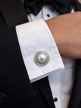 paparazzi Silver Pearl and Crystal Halo Cufflinks